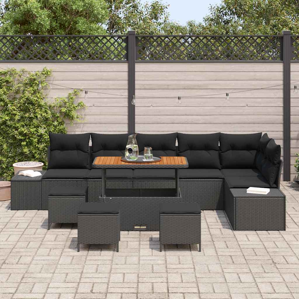 vidaXL Zestaw Sof na Ogród z poduszką 10 pcs Czarny Polirattan