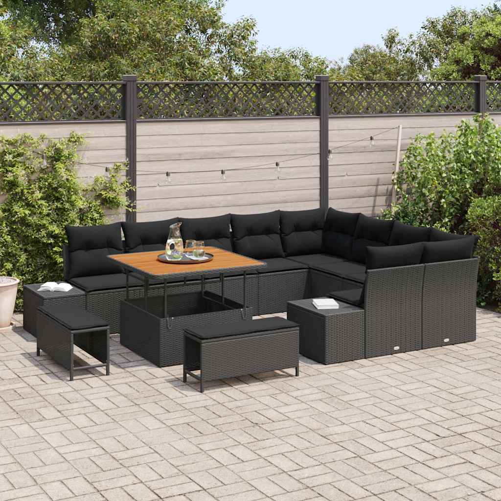 vidaXL Zestaw Sof na Ogród z poduszką 12 pcs Czarny Polirattan