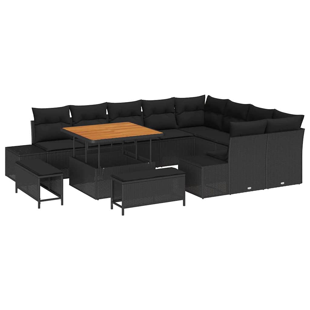 vidaXL Zestaw Sof na Ogród z poduszką 12 pcs Czarny Polirattan