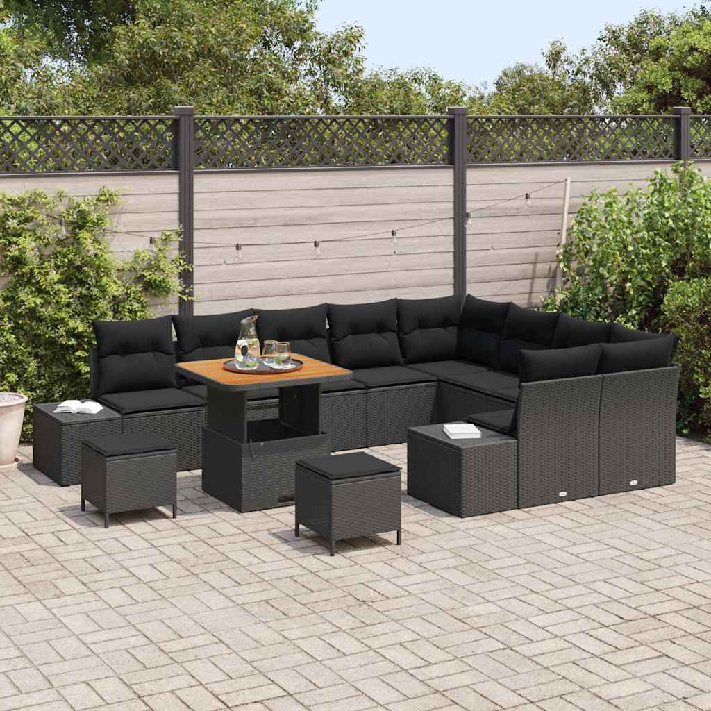 vidaXL Zestaw Sof na Ogród z poduszką 12 pcs Czarny Polirattan