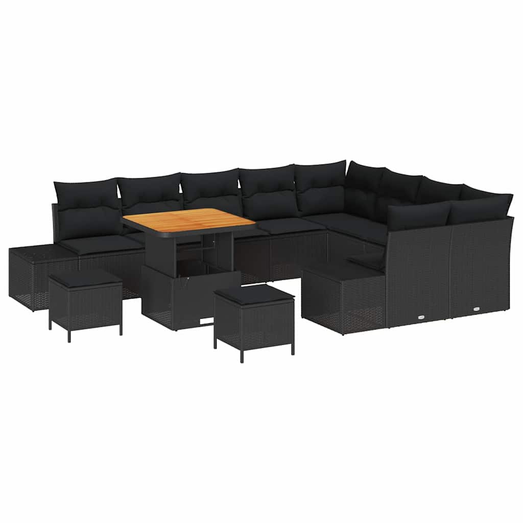 vidaXL Zestaw Sof na Ogród z poduszką 12 pcs Czarny Polirattan
