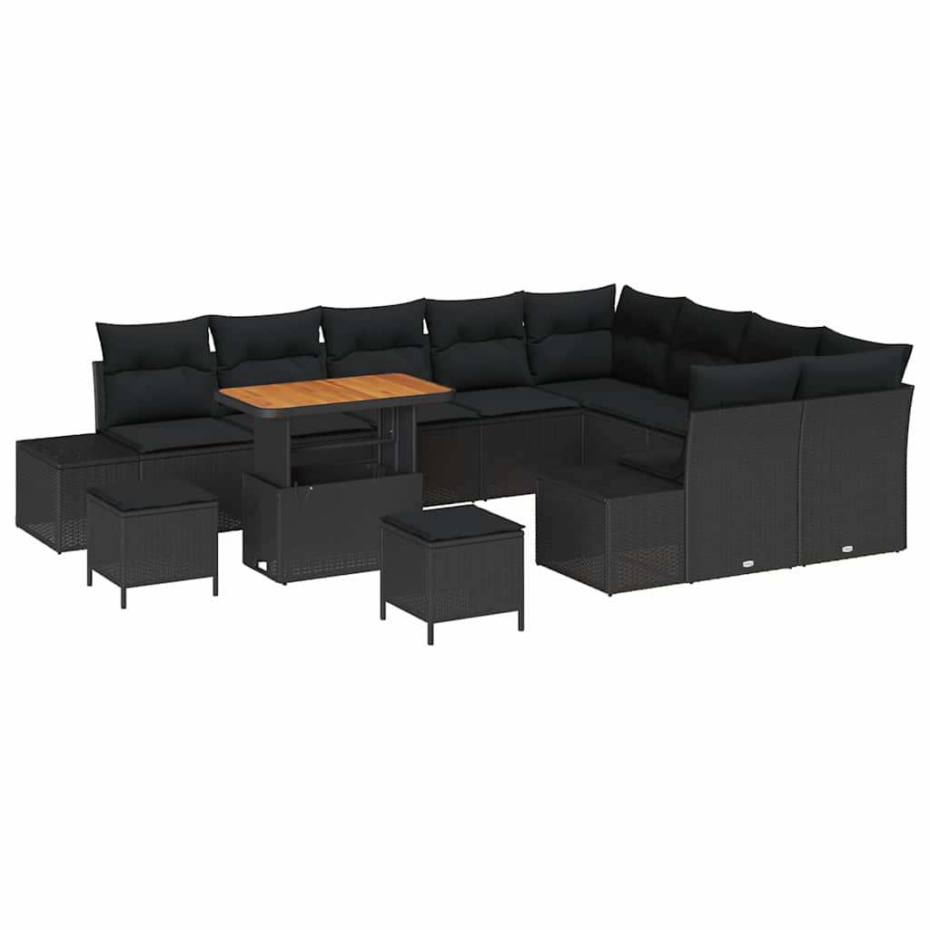 vidaXL Zestaw Sof na Ogród z poduszką 12 pcs Czarny Polirattan