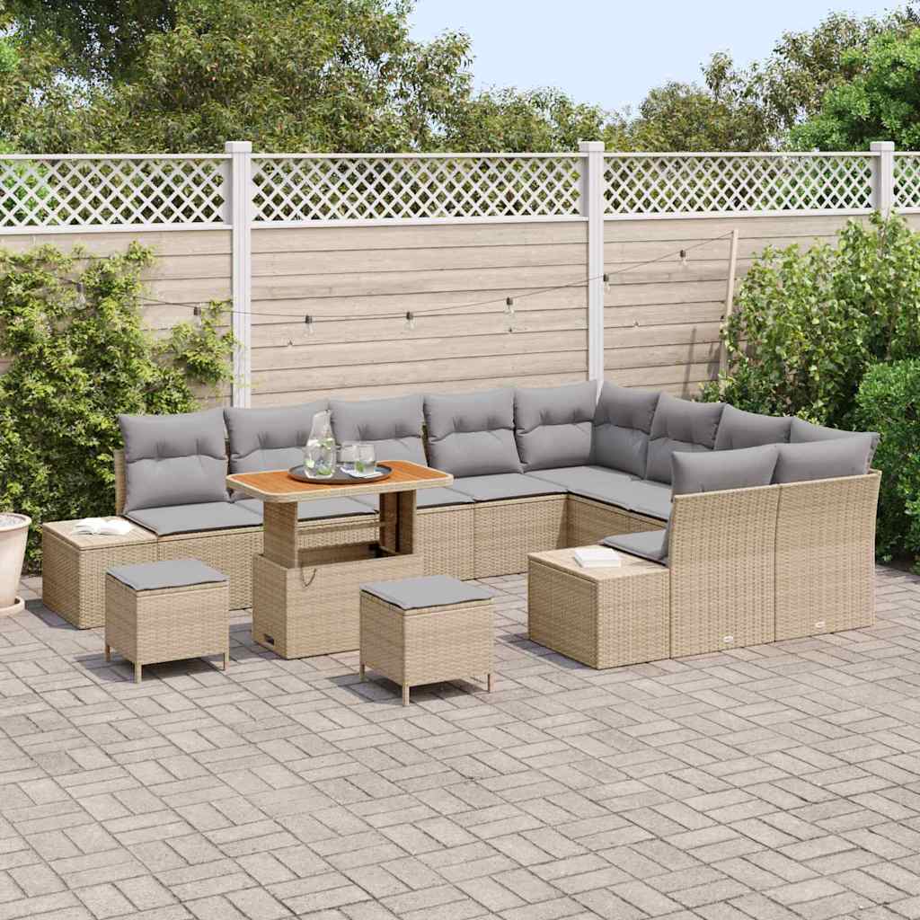 vidaXL Zestaw Sof na Ogród z poduszką 12 pcs Beżowy Polirattan
