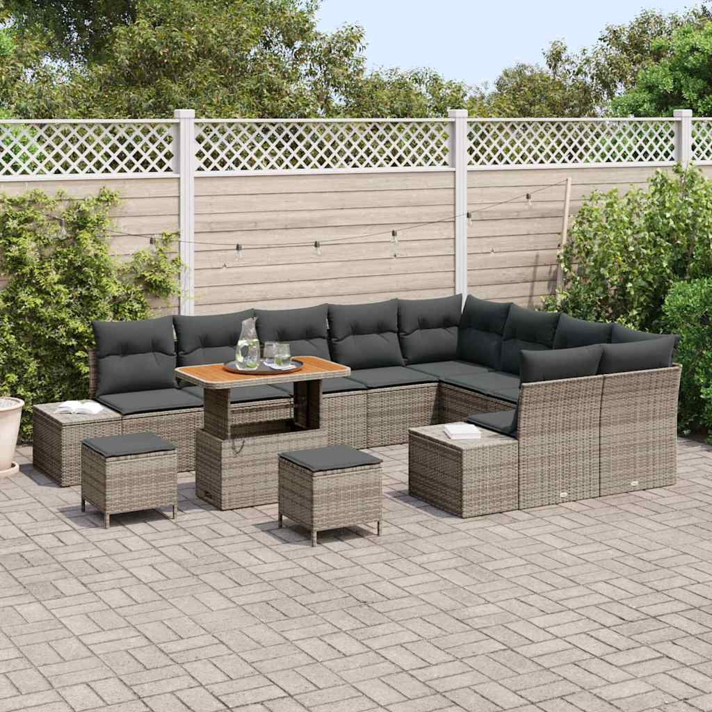 vidaXL Zestaw Sof na Ogród z poduszką 12 pcs Szary Polirattan