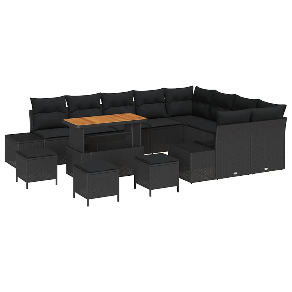 vidaXL Zestaw Sof na Ogród z poduszką 13 pcs Czarny Polirattan