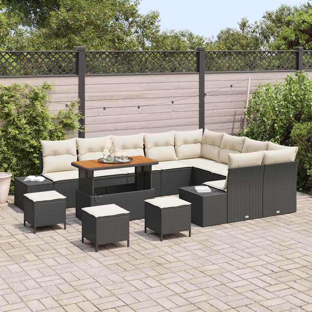 vidaXL Zestaw Sof na Ogród z poduszką 13 pcs Czarny Polirattan
