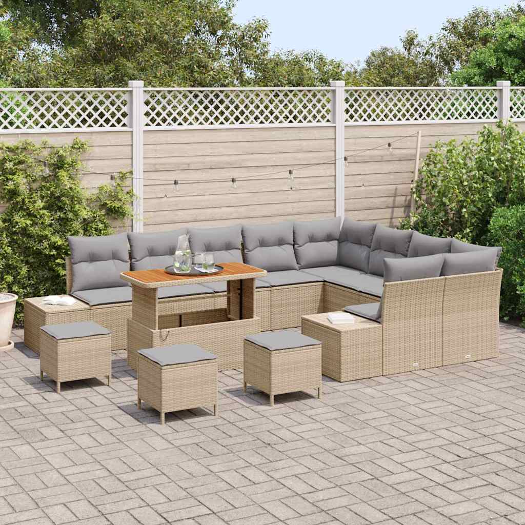 vidaXL Zestaw Sof na Ogród z poduszką 13 pcs Beżowy Polirattan