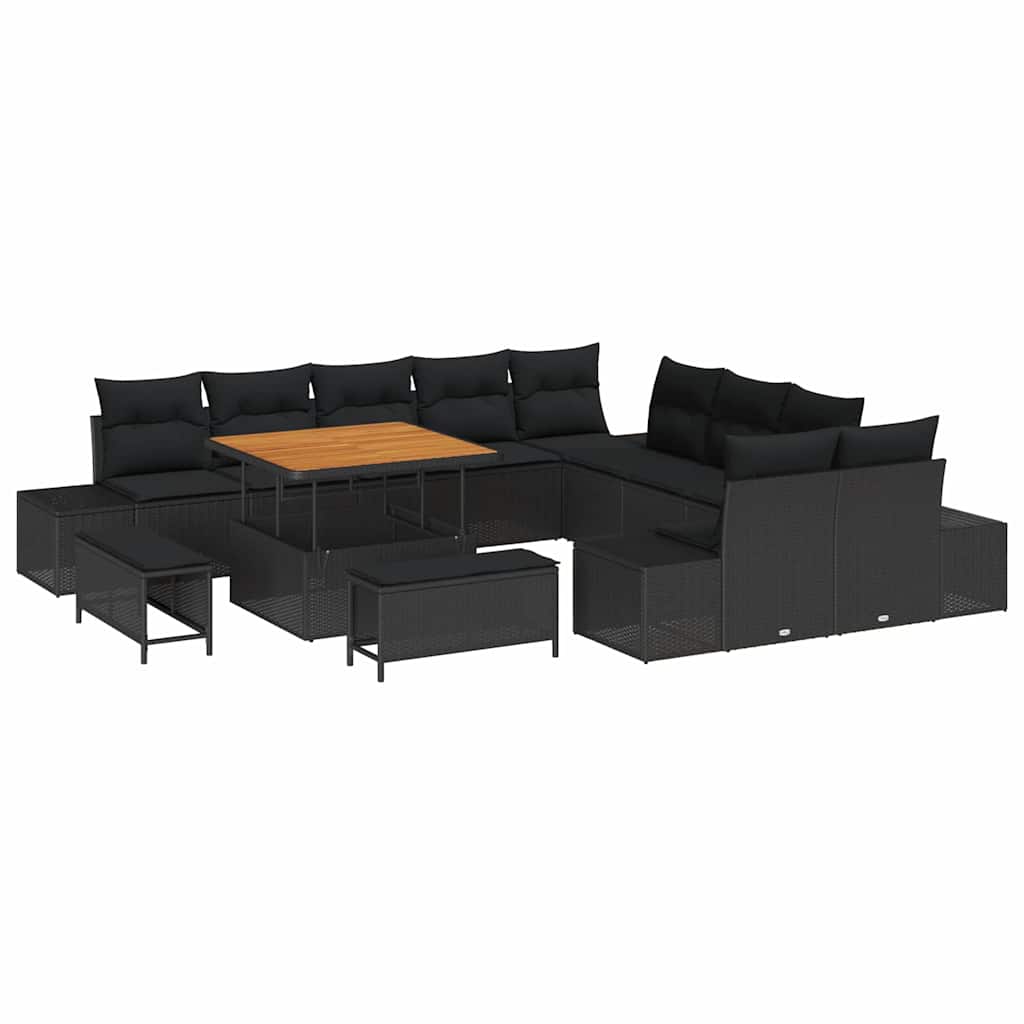 vidaXL Zestaw Sof na Ogród z poduszką 13 pcs Czarny Polirattan