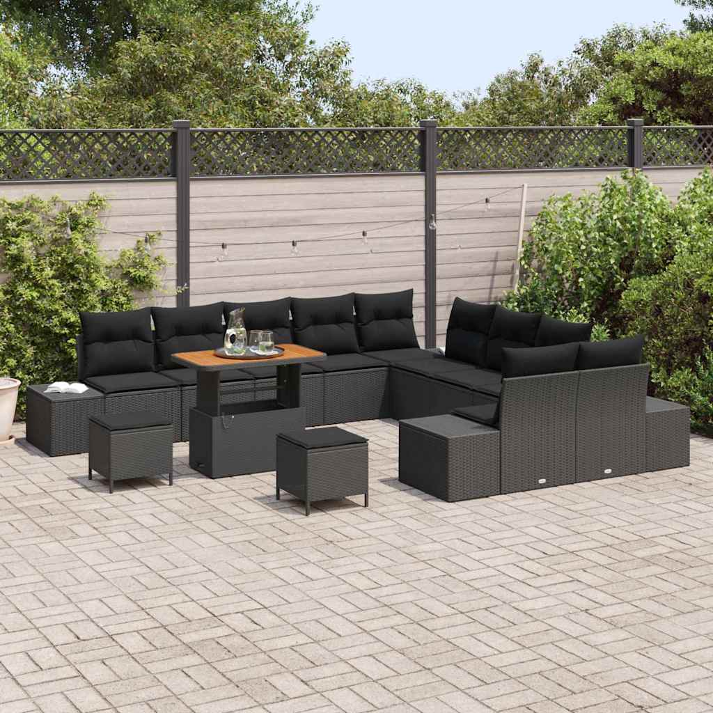 vidaXL Zestaw Sof na Ogród z poduszką 13 pcs Czarny Polirattan