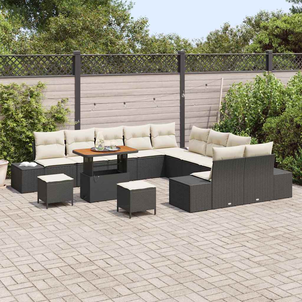 vidaXL Zestaw Sof na Ogród z poduszką 13 pcs Czarny Polirattan