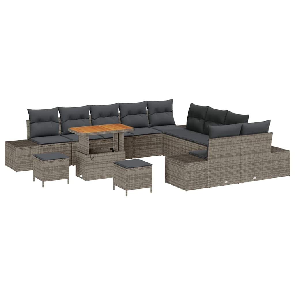 vidaXL Zestaw Sof na Ogród z poduszką 13 pcs Szary Polirattan