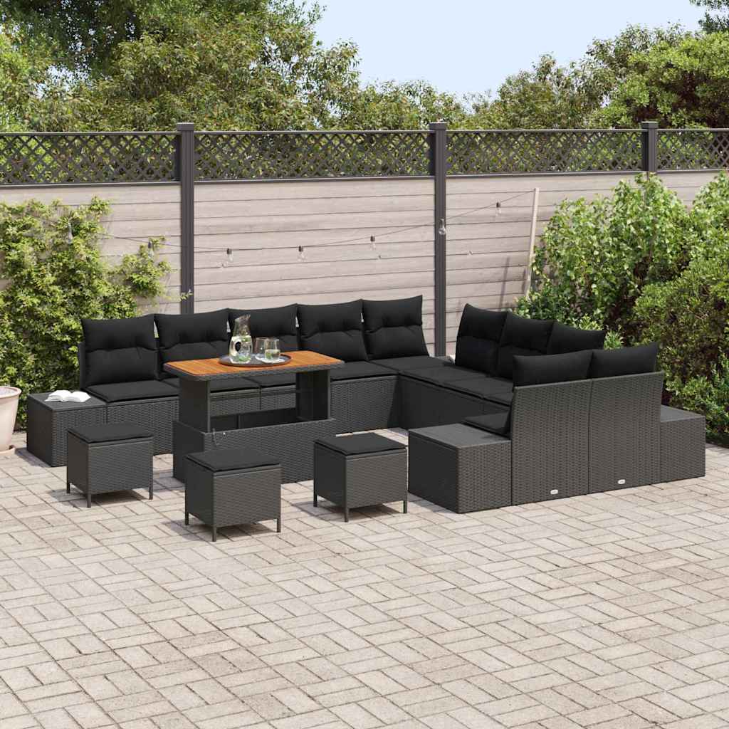 vidaXL Zestaw Sof na Ogród z poduszką 14 pcs Czarny Polirattan