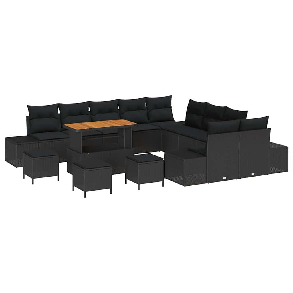 vidaXL Zestaw Sof na Ogród z poduszką 14 pcs Czarny Polirattan