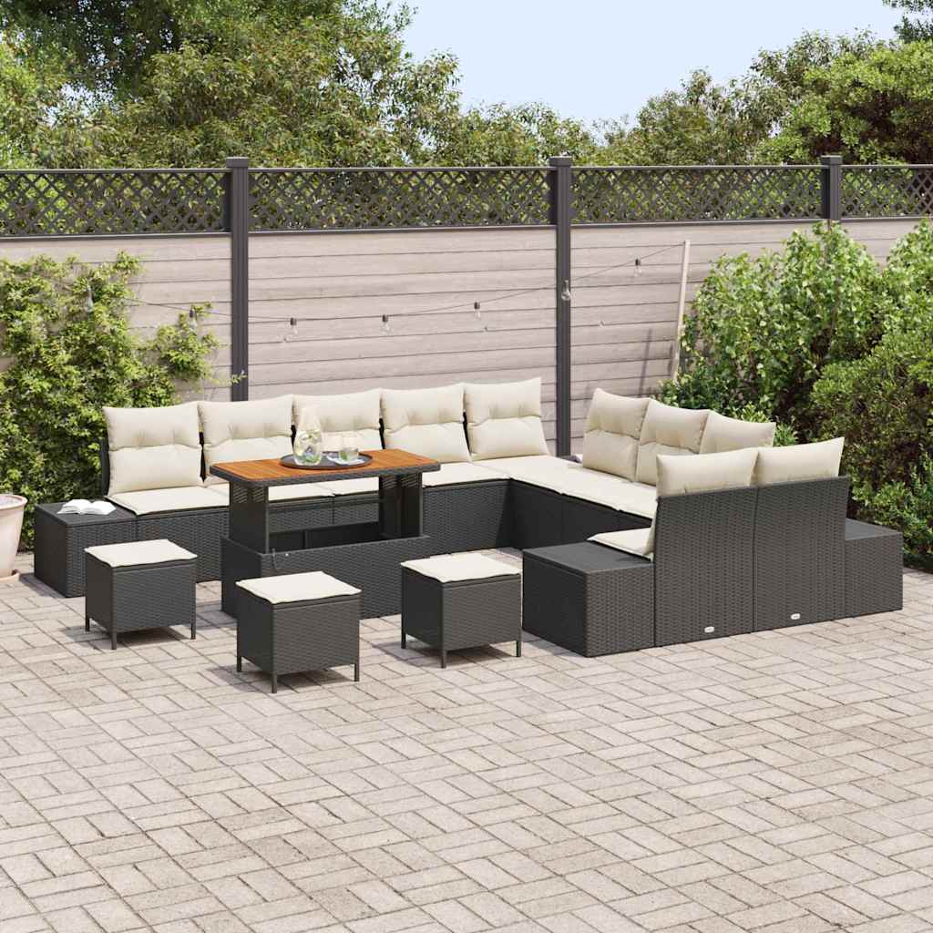 vidaXL Zestaw Sof na Ogród z poduszką 14 pcs Czarny Polirattan