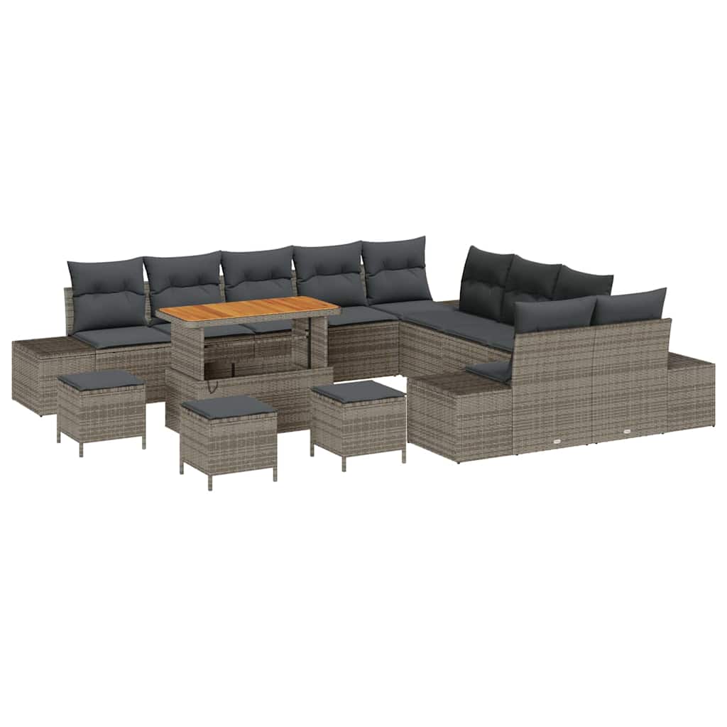 vidaXL Zestaw Sof na Ogród z poduszką 14 pcs Szary Polirattan