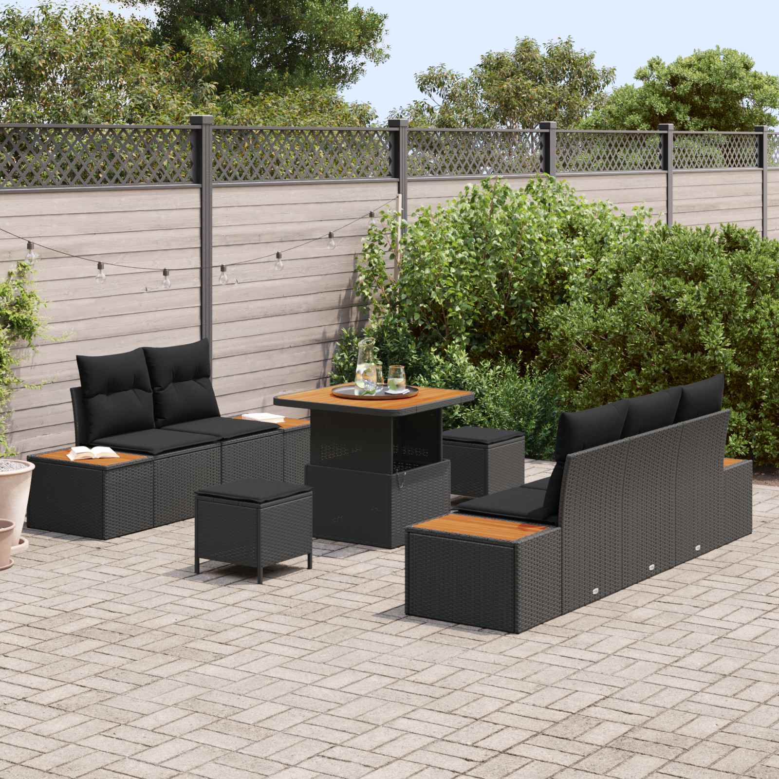 vidaXL Zestaw Sof na Ogród z poduszką z przechowywaniem 8 pcs Czarny