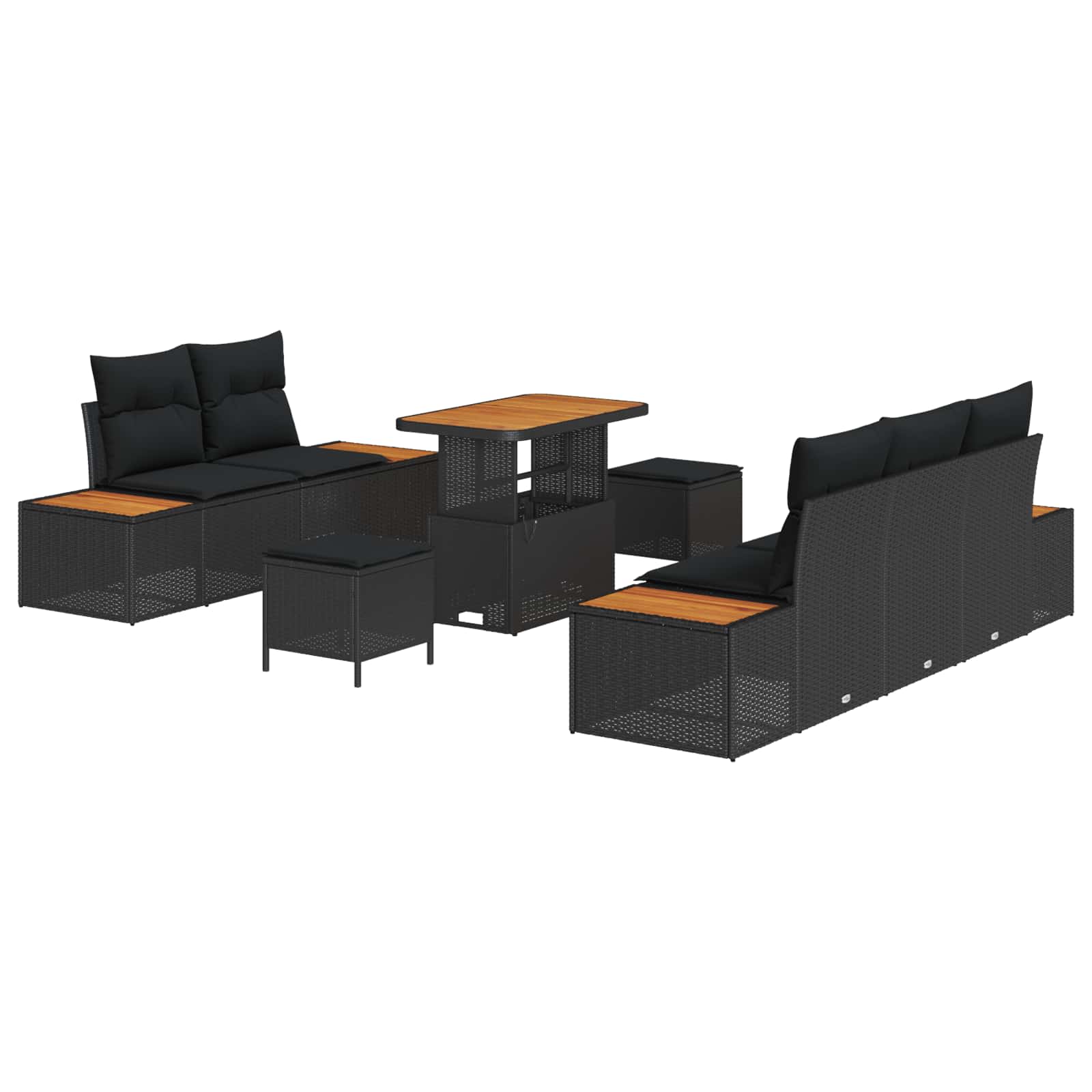vidaXL Zestaw Sof na Ogród z poduszką z przechowywaniem 8 pcs Czarny