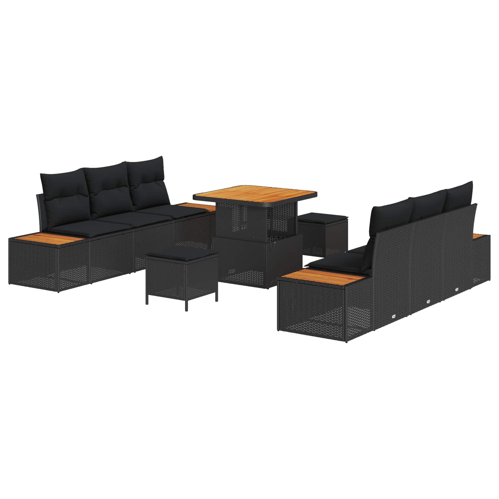 vidaXL Zestaw Sof na Ogród z poduszką 9 pcs Czarny Polirattan