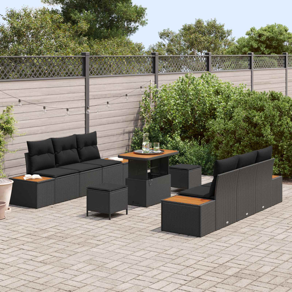 vidaXL Zestaw Sof na Ogród z poduszką 9 pcs Czarny Polirattan