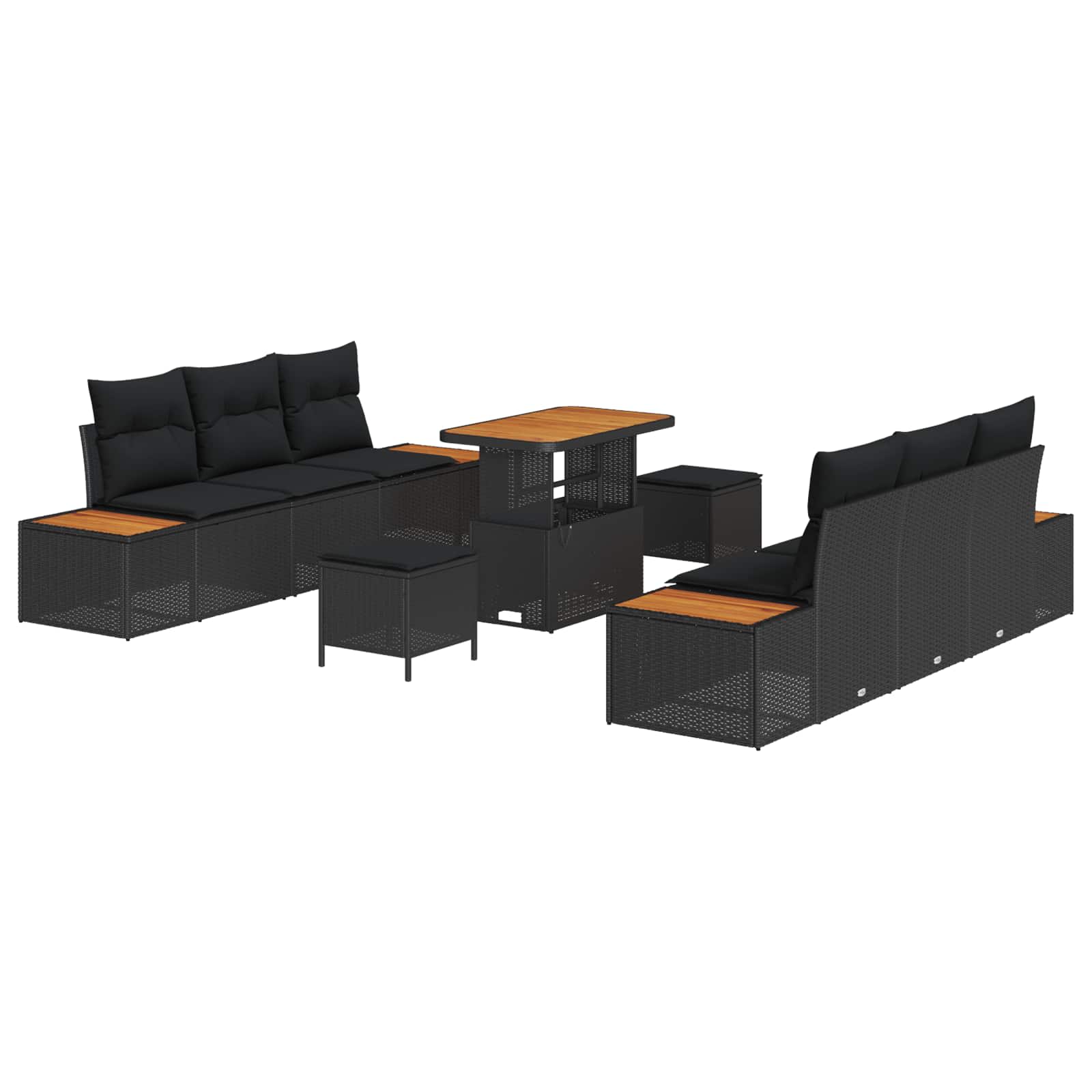 vidaXL Zestaw Sof na Ogród z poduszką 9 pcs Czarny Polirattan