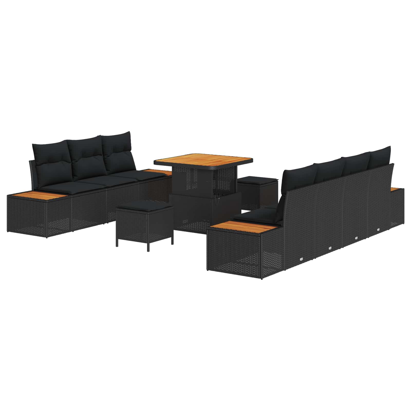 vidaXL Zestaw Sof na Ogród z poduszką 10 pcs Czarny Polirattan
