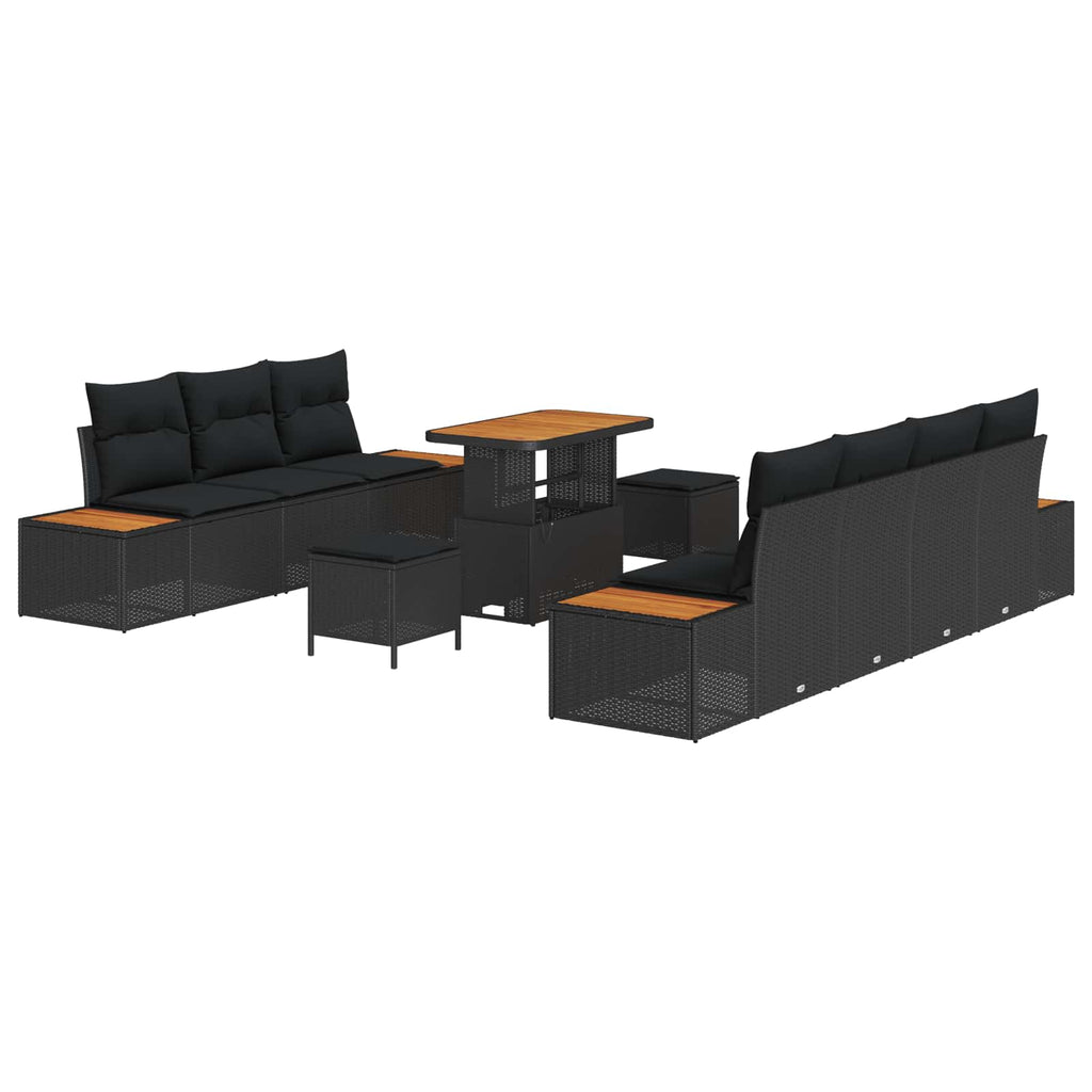 vidaXL Zestaw Sof na Ogród z poduszką 10 pcs Czarny Polirattan