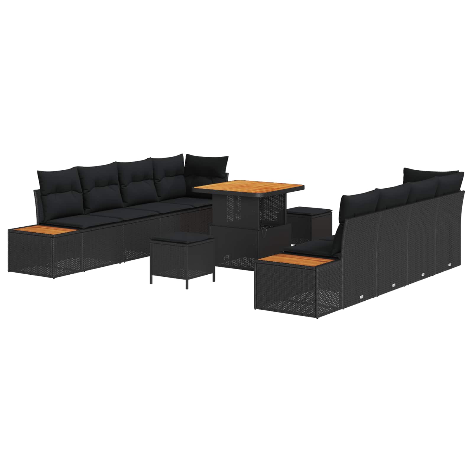 vidaXL Zestaw Sof na Ogród z poduszką 11 pcs Czarny Polirattan