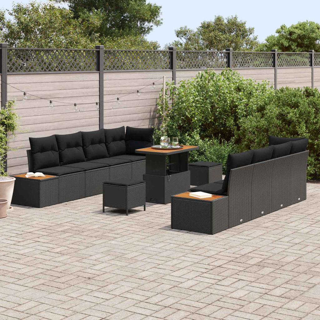 vidaXL Zestaw Sof na Ogród z poduszką 11 pcs Czarny Polirattan