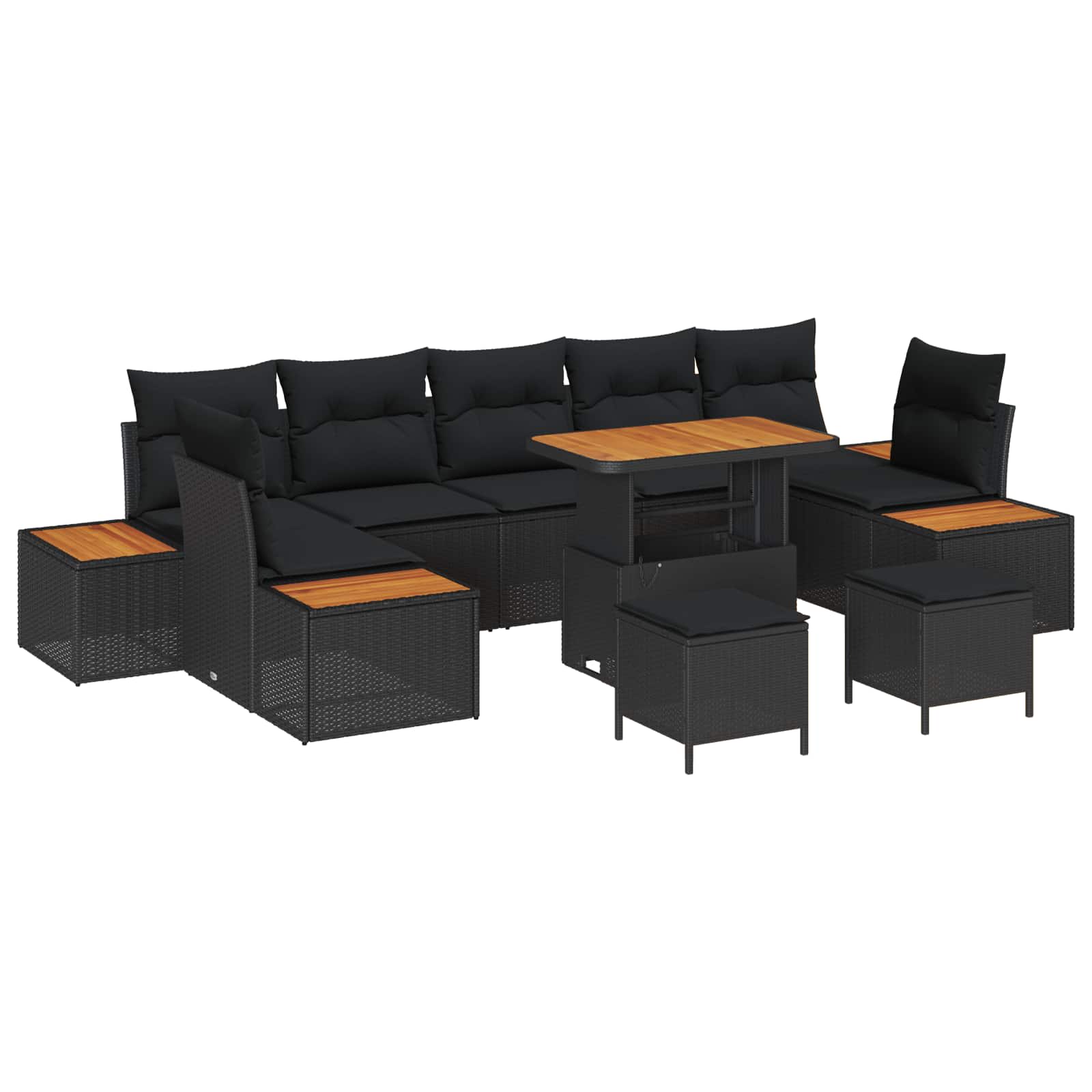 vidaXL Zestaw Sof na Ogród z poduszką 10 pcs Czarny Polirattan