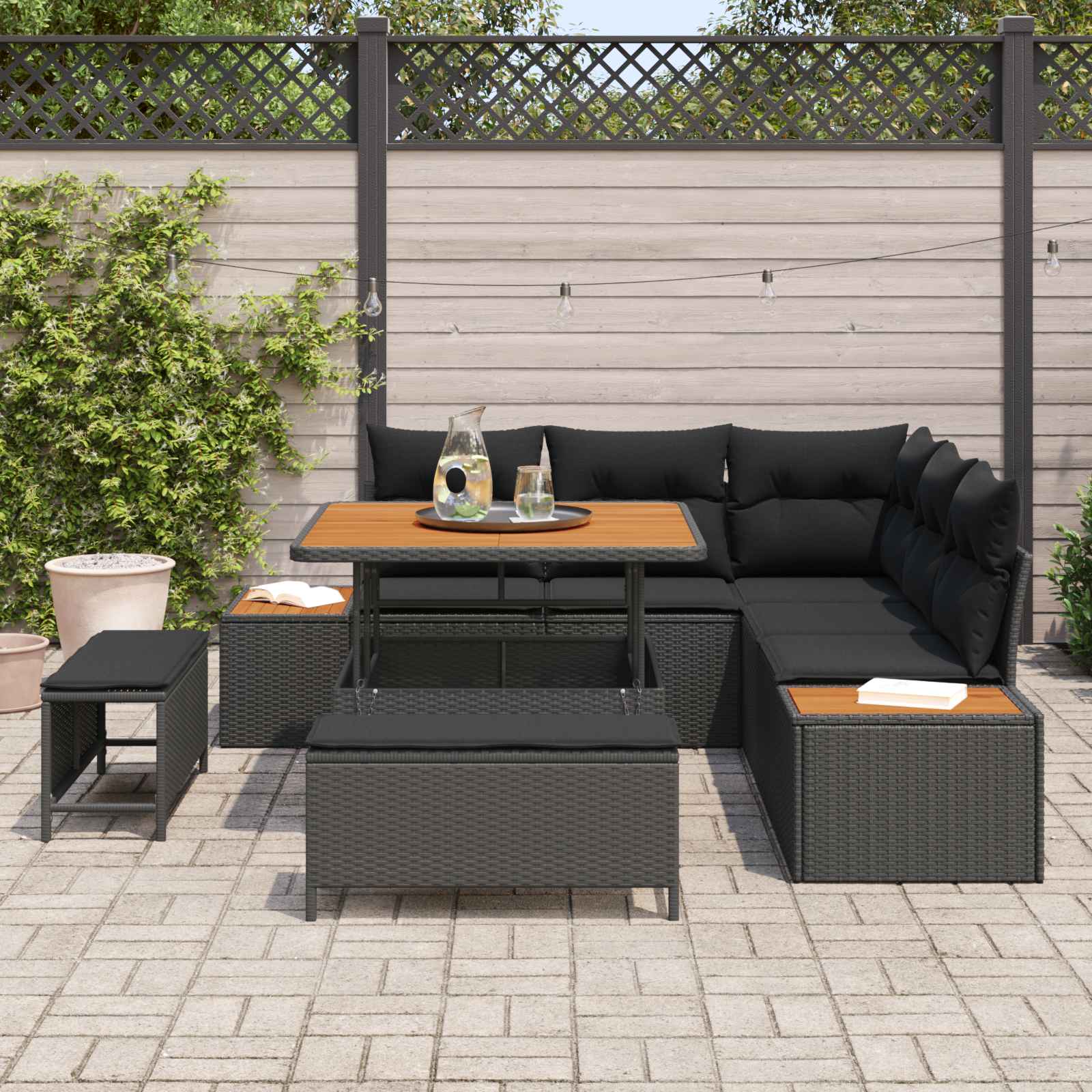 vidaXL Zestaw Sof na Ogród z poduszką 8 pcs Czarny Polirattan