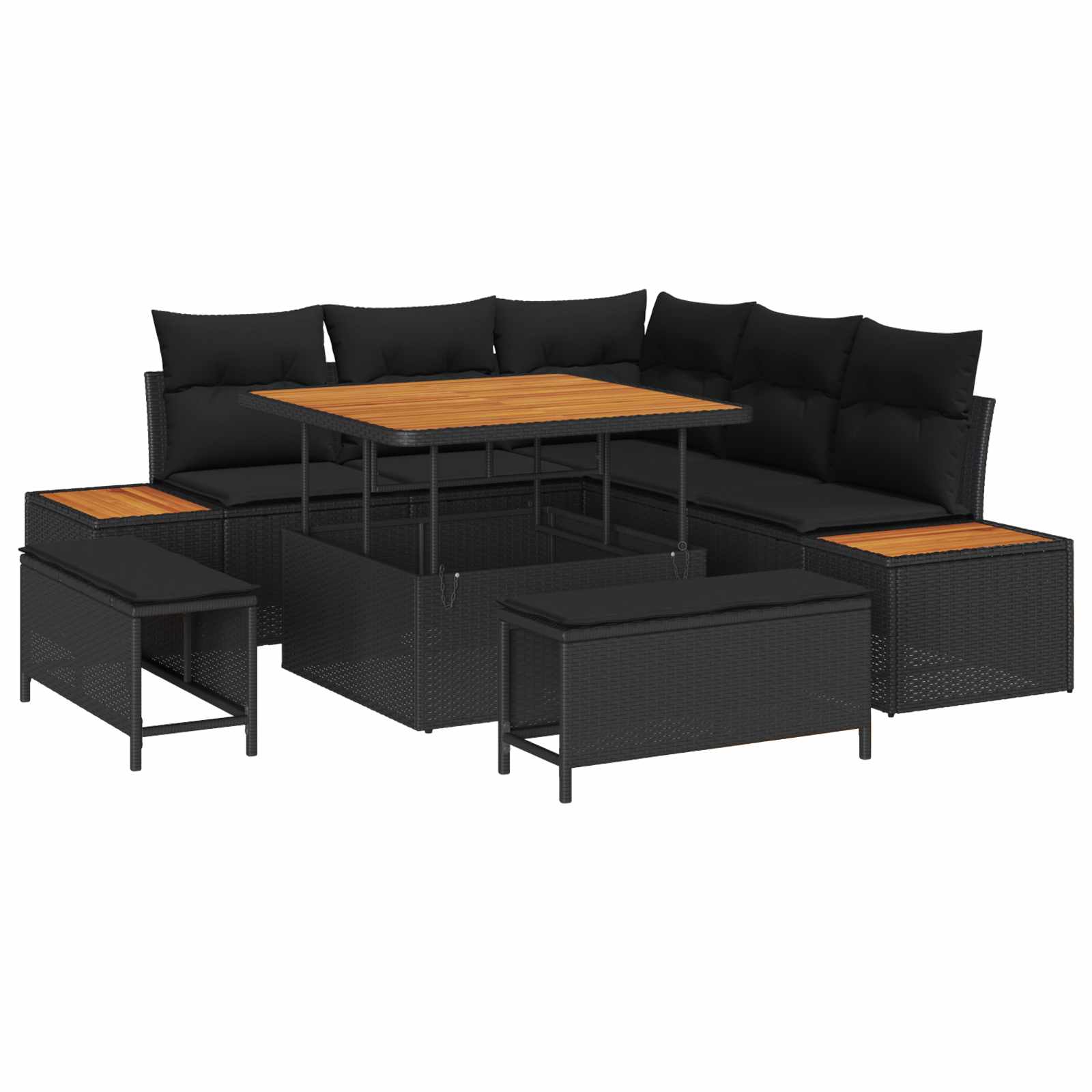 vidaXL Zestaw Sof na Ogród z poduszką 8 pcs Czarny Polirattan