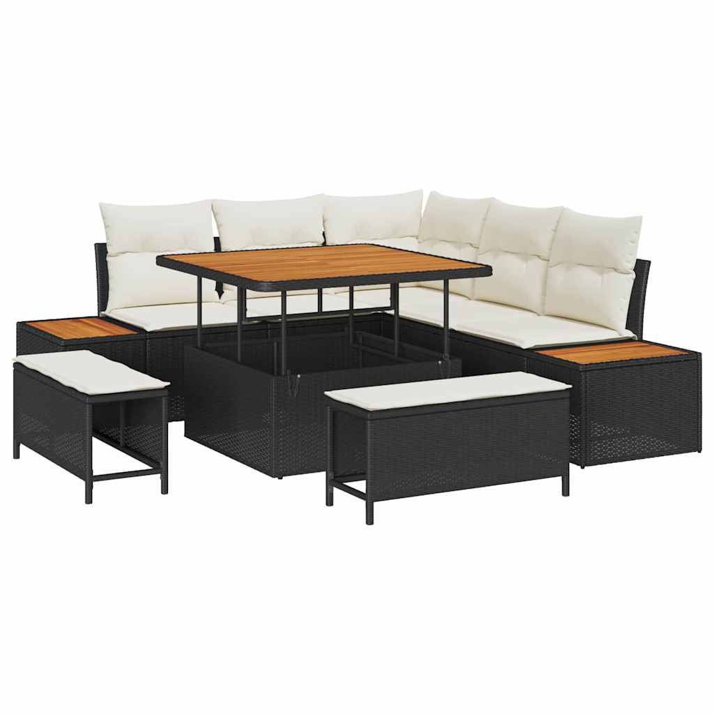vidaXL Zestaw Sof na Ogród z poduszką 8 pcs Czarny Polirattan