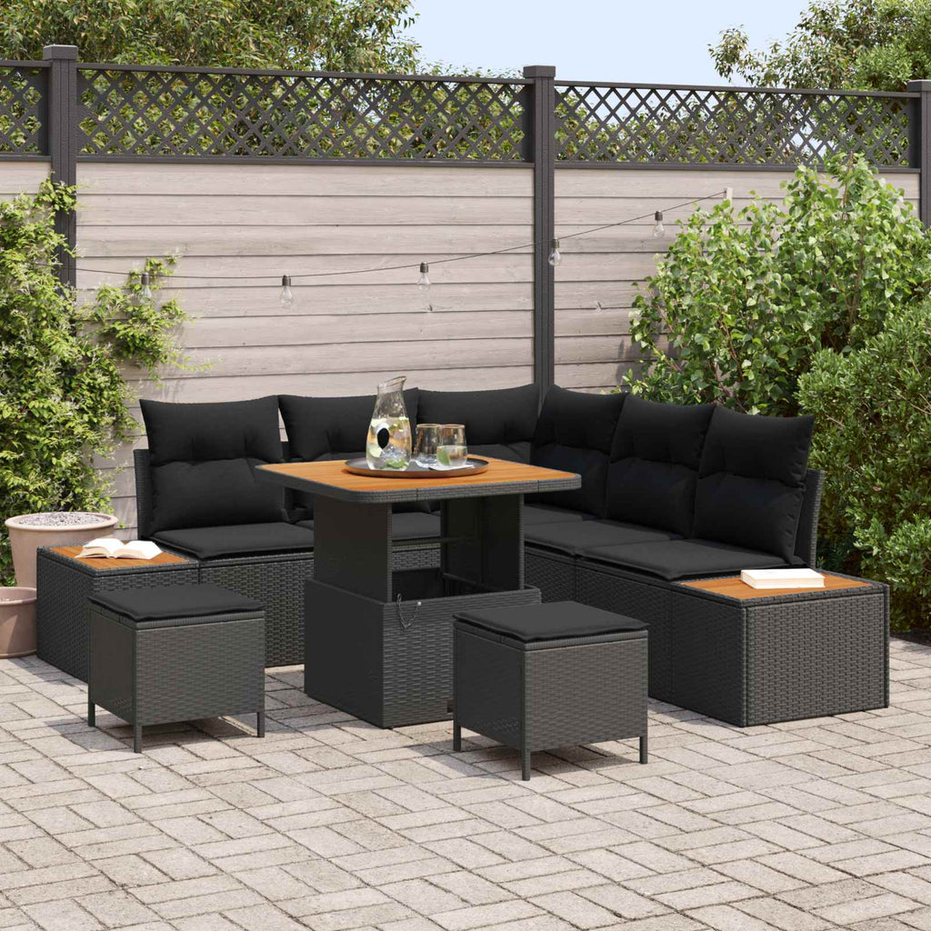 vidaXL Zestaw Sof na Ogród z poduszką 8 pcs Czarny Polirattan