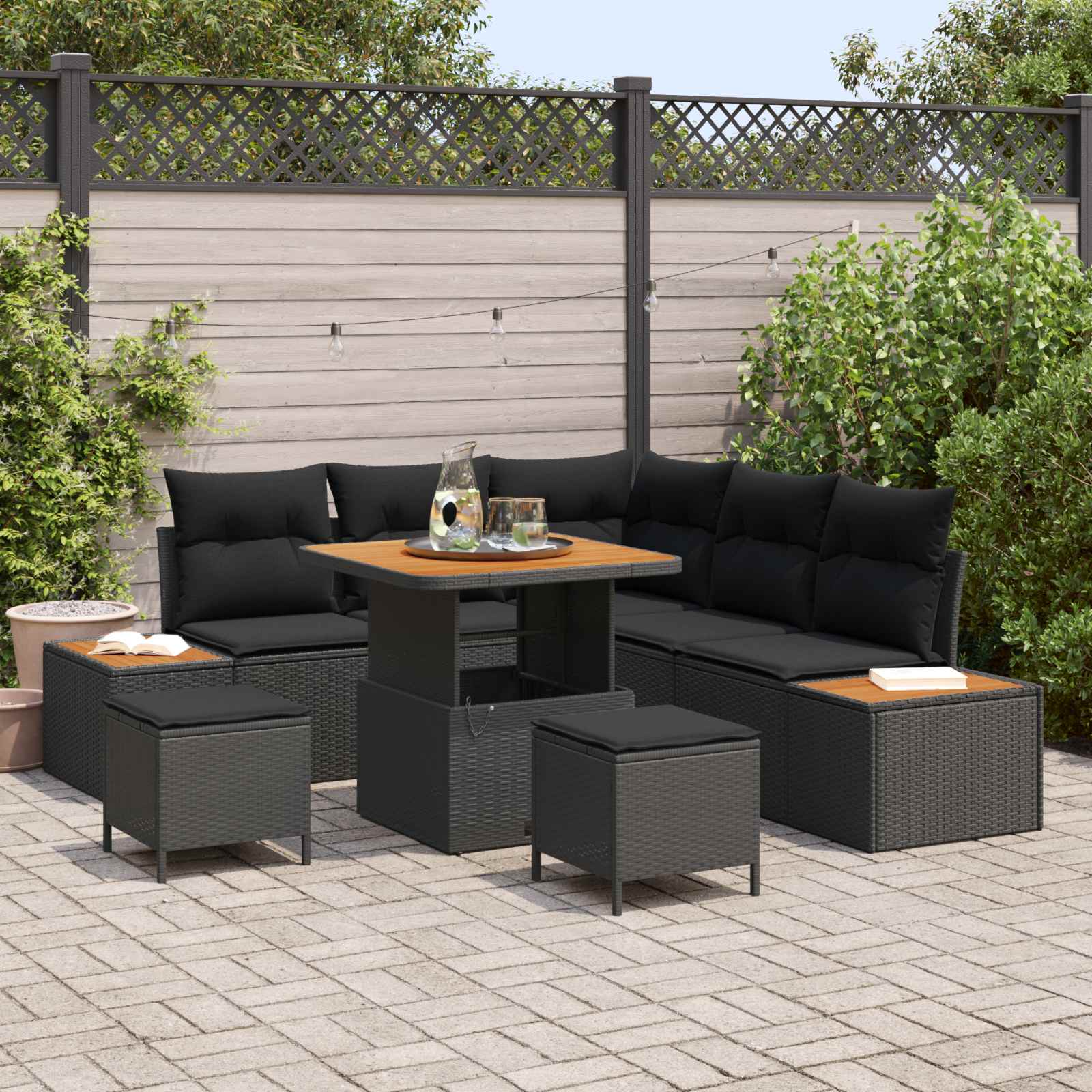 vidaXL Zestaw Sof na Ogród z poduszką 8 pcs Czarny Polirattan