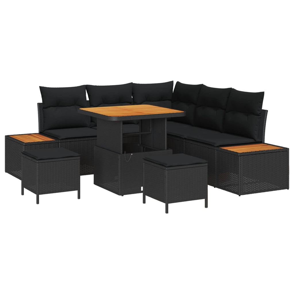vidaXL Zestaw Sof na Ogród z poduszką 8 pcs Czarny Polirattan