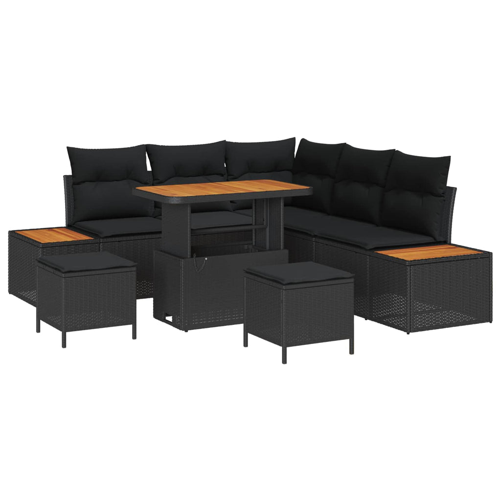vidaXL Zestaw Sof na Ogród z poduszką 8 pcs Czarny Polirattan