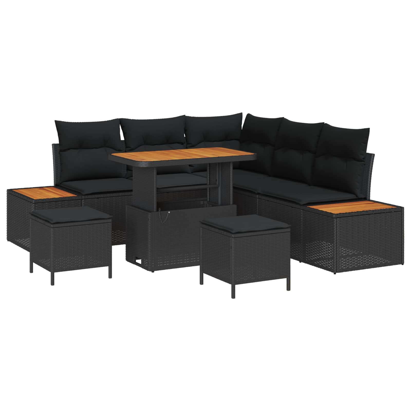 vidaXL Zestaw Sof na Ogród z poduszką 8 pcs Czarny Polirattan