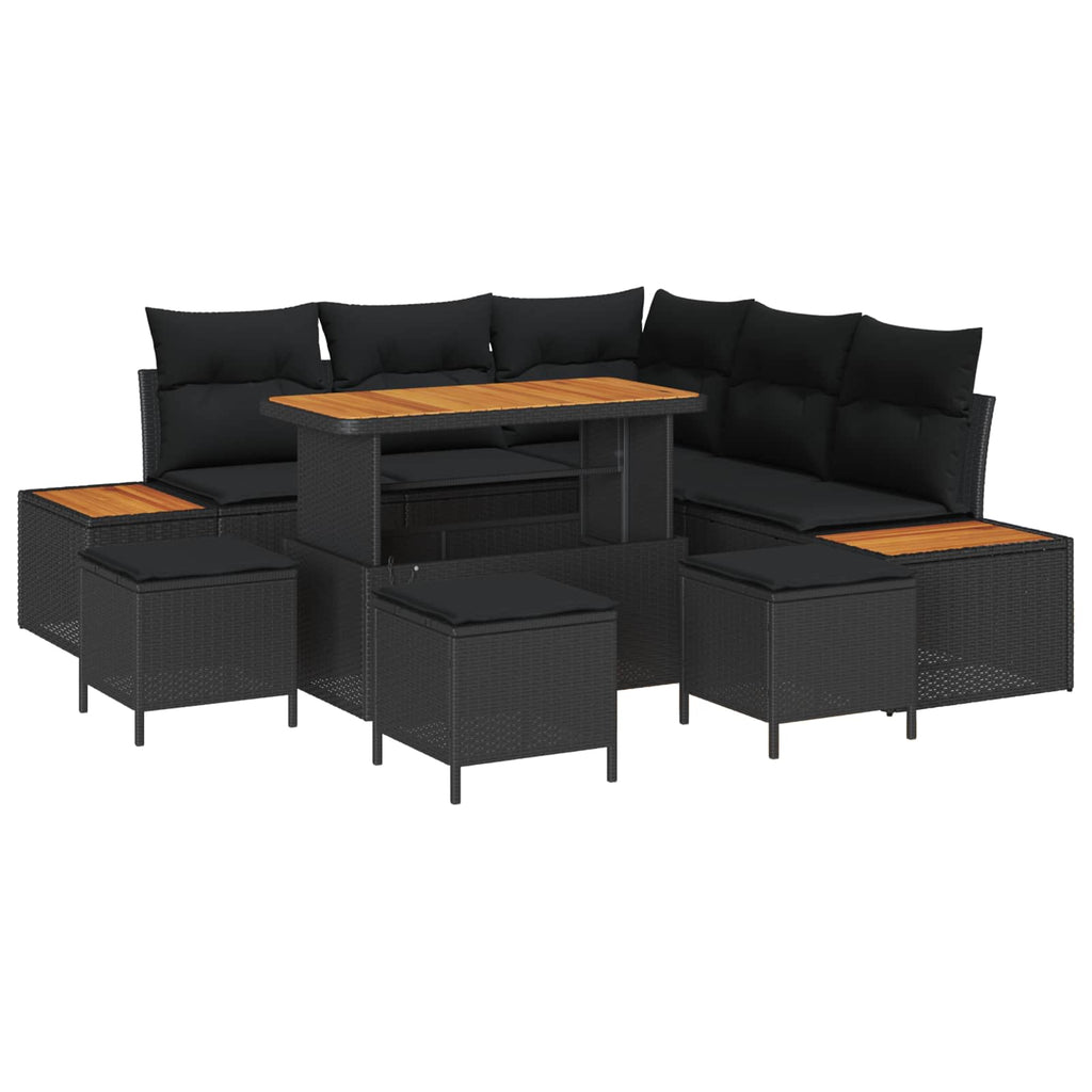 vidaXL Zestaw Sof na Ogród z poduszką 9 pcs Czarny Polirattan