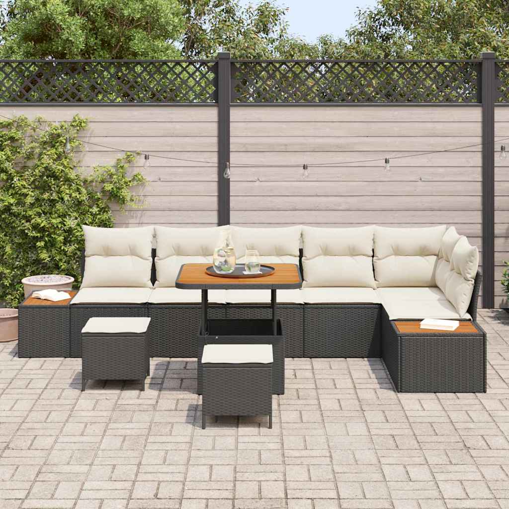 vidaXL Zestaw Sof na Ogród z poduszką 9 pcs Czarny Polirattan