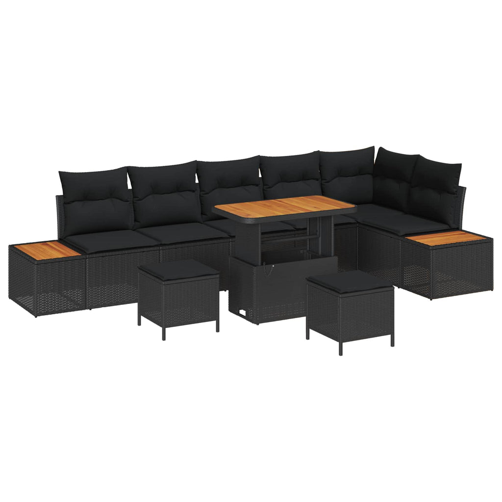 vidaXL Zestaw Sof na Ogród z poduszką 9 pcs Czarny Polirattan