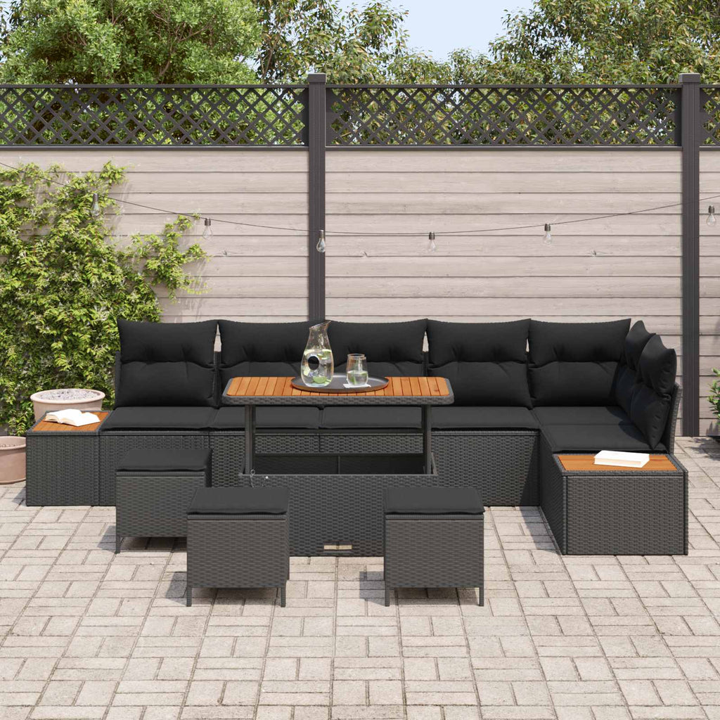 vidaXL Zestaw Sof na Ogród z poduszką 10 pcs Czarny Polirattan