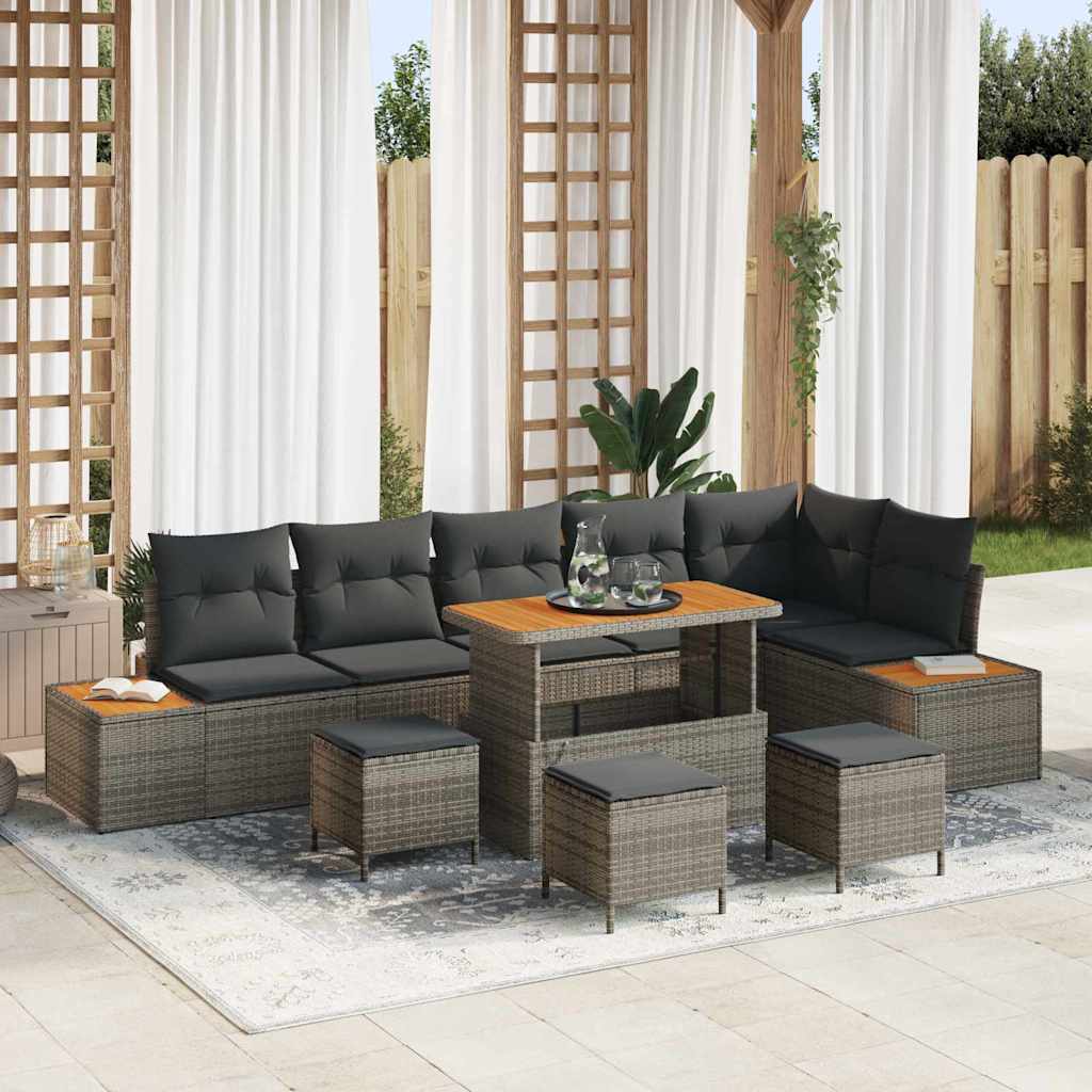 vidaXL Zestaw Sof na Ogród z poduszką 10 pcs Szary Polirattan