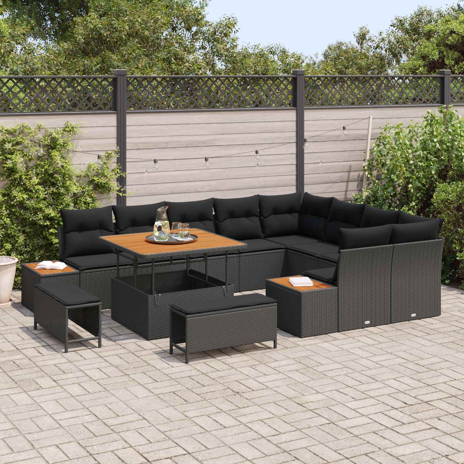 vidaXL Zestaw Sof na Ogród z poduszką 12 pcs Czarny Polirattan