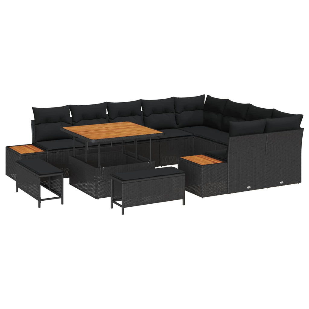 vidaXL Zestaw Sof na Ogród z poduszką 12 pcs Czarny Polirattan