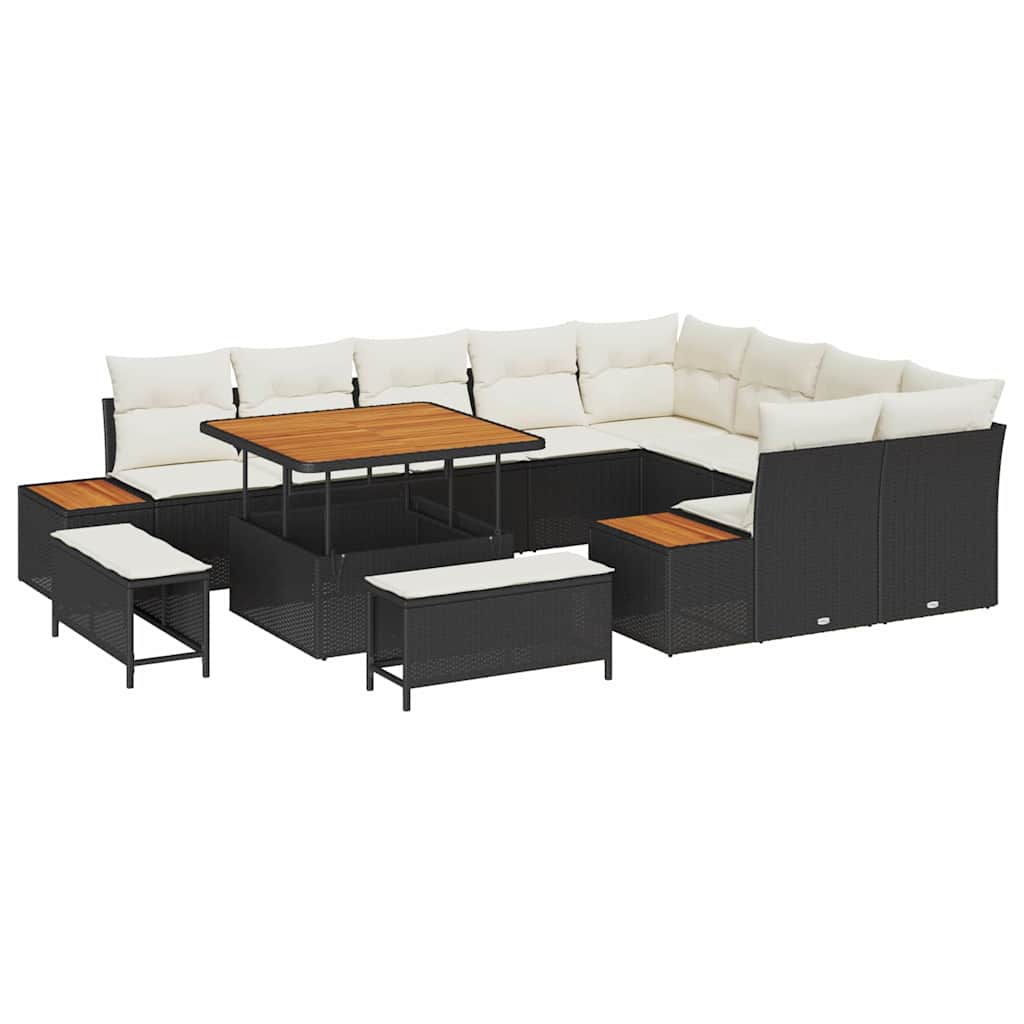 vidaXL Zestaw Sof na Ogród z poduszką 12 pcs Czarny Polirattan