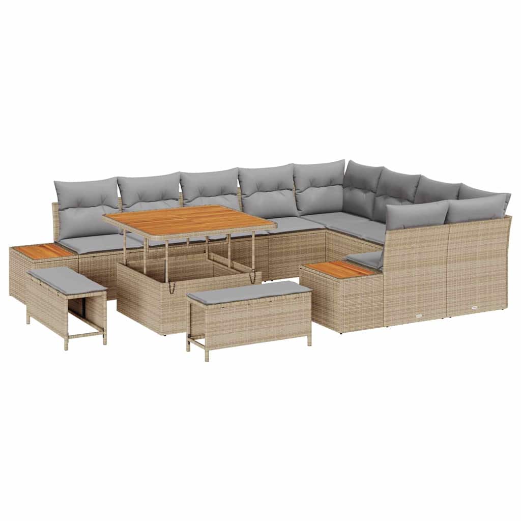 vidaXL Zestaw Sof na Ogród z poduszką 12 pcs Beżowy Polirattan