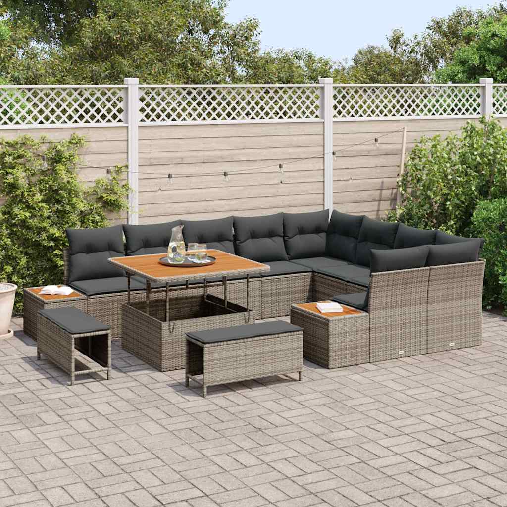 vidaXL Zestaw Sof na Ogród z poduszką 12 pcs Szary Polirattan
