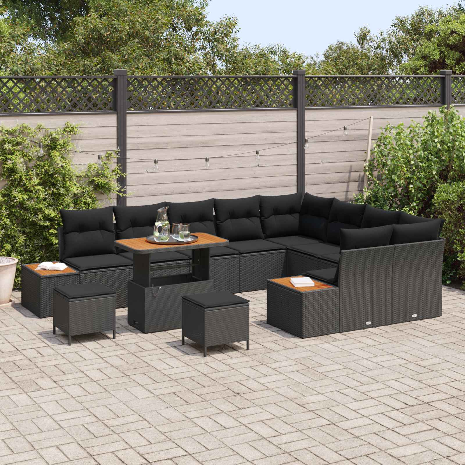 vidaXL Zestaw Sof na Ogród z poduszką 12 pcs Czarny Polirattan