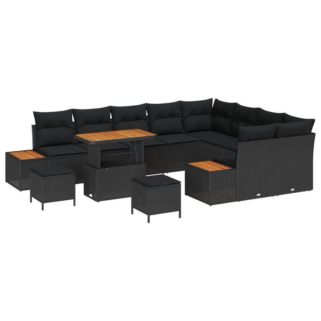 vidaXL Zestaw Sof na Ogród z poduszką 12 pcs Czarny Polirattan