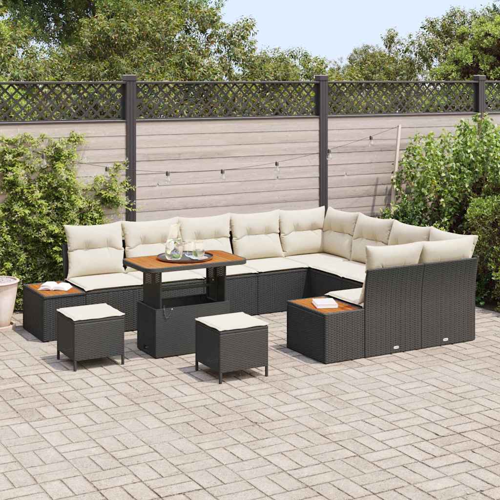 vidaXL Zestaw Sof na Ogród z poduszką 12 pcs Czarny Polirattan